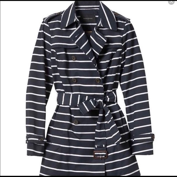 Banana Republic Jackets & Blazers - Banana Republic navy & white striped trench coat.